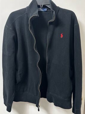 Polo by Ralph Lauren Black Full-Zip Sweater with Red Pony Logo